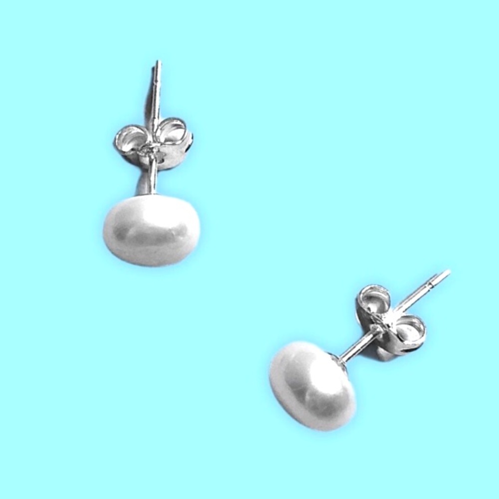 Stud Earrings 7-8 mm Sterling Silver 925 Tiny Pearl Akoya Jewelry Gift for Her